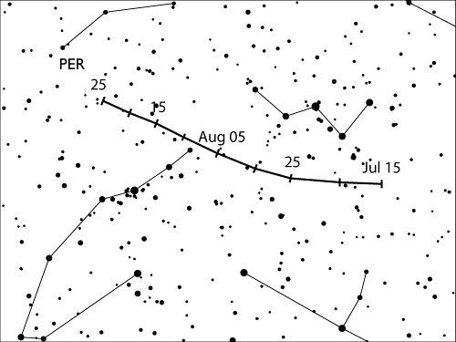 Zvezdna karta z označenim radiantom Perzeidov. (Vir: www.imo.net)
