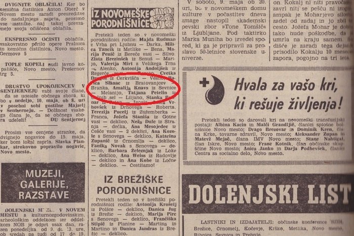 Izsek zadnje strani 19. številke Dolenjskega lista iz leta 1970.