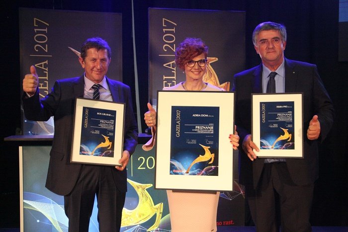 Trojica nominiranih: Stanislav Grubar (BOS Grubar), Marta Kelvišar (Adria Dom) in Andraž Rumpret (Iskra PIO). (Foto: B. B.)