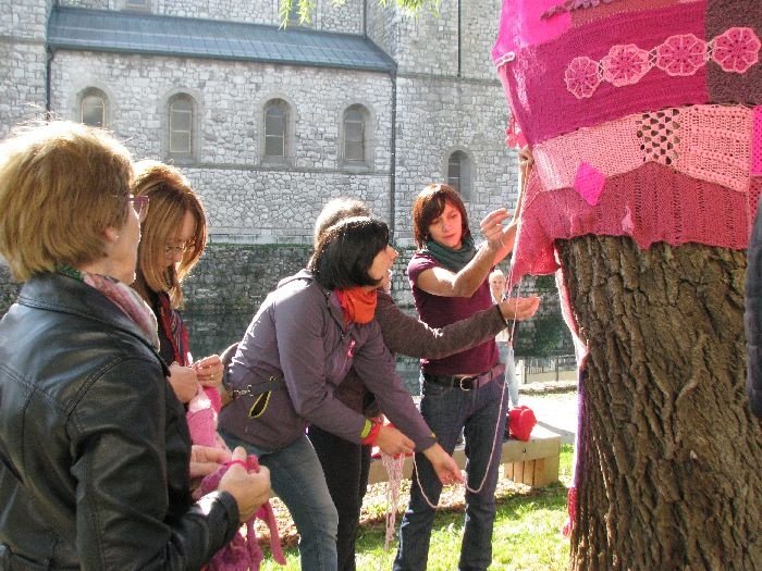 V rožnate pletenine letos ovili drevo tudi v Kočevju