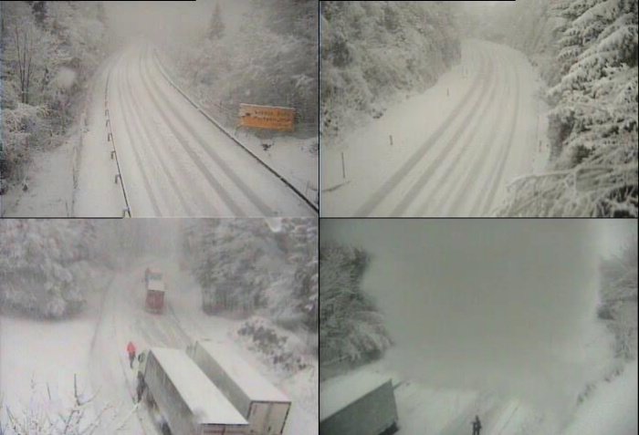 Zaradi snega je avtocesta zaprta proti Novemu mestu zaprta. (Foto: Dars)