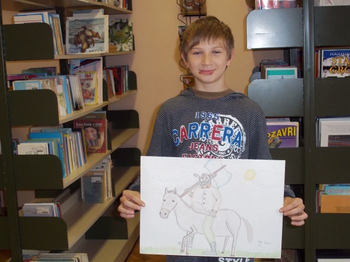 Luka je narisal svojega najljubšega knjižnega junaka, Martina Krpana.