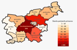 Število potrjenih okužbo do vključno 27. marca po regijah (Vir: NIJZ)