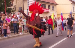 Na tradicionalni Jernejevi povorki na čelu vedno vodi šentjernejska maskota petelin Jernej. (Foto: arhiv DL)