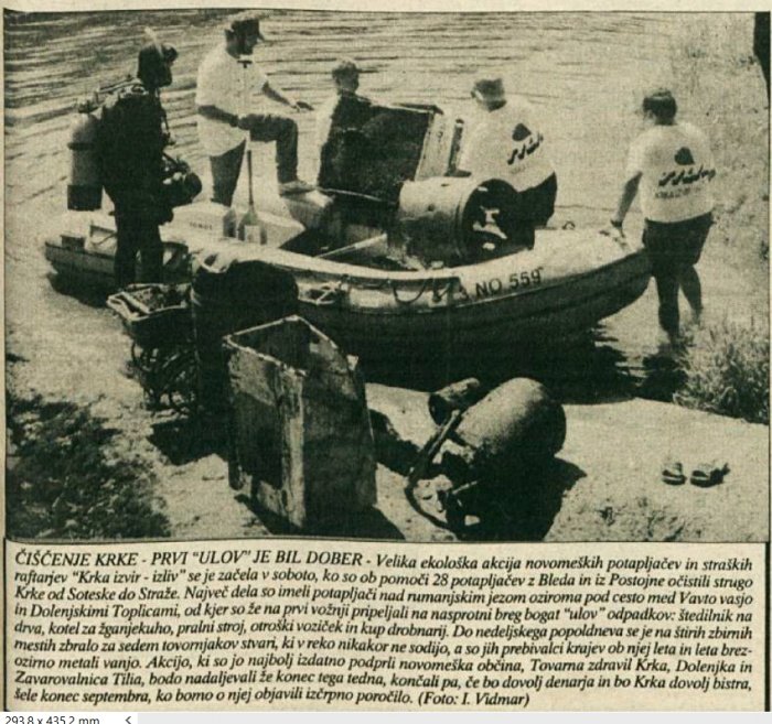 Takole je Dolenjski list poročal o prvi veliki ekološki akciji novomeških potapljačev leta 1994. (Foto: I. Vidmar)