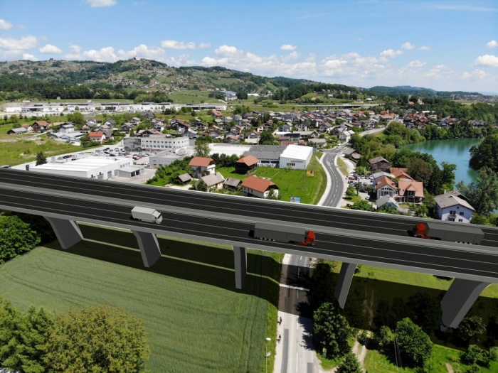 Simulacija sporne izvedbe hitre ceste tretje razvojne osi s potekom nad Šmarješko cesto (vir: CI 3ROS-jug)