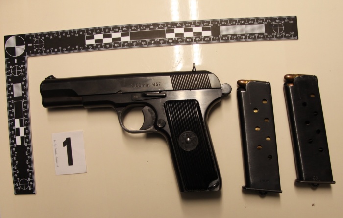 Ena od zaseženih pištol v hišnih preiskavah, več fotografij v galeriji. (Foto: PU Novo mesto)